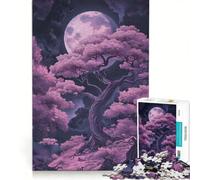 Jigsaw Puzzle 1000 Piece for Adults Pink Trees Under A Full Moon, Impossible Game, Analysis And Logic, Enhance Love between Couples 50x75cm