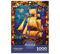 Jigsaw Puzzle 1000 Piece for Adults Pirate Ship Stained Glass Jigsaws for Adults Family Game Wall Decoration Deal As Gifts for The Whole Family 70x50cm/1000pcs