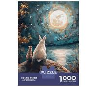 Jigsaw Puzzle 1000 Piece for Adults Rabbit And Cat Under Full Moon Jigsaw Puzzle Fun Games A Work of Art Deal As Gifts for The Whole Family 70x50cm/1000pcs
