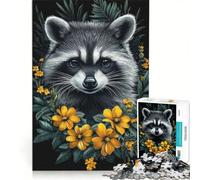 Jigsaw Puzzle 1000 Piece for Adults Raccoon with Flowers Impossible Game Analysis And Logic Enhance Love between Couples 50x75cm