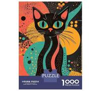 Jigsaw Puzzle 1000 Piece for Adults Retro Cat Art Print Vibrant Black Cat Bold Abstract Pop Art Print Jigsaw Puzzle Fun Games A Work of Art Deal As Gifts for The Whole Family 52x38cm/1000pcs