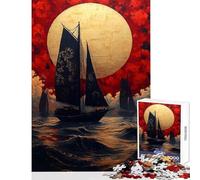 Jigsaw Puzzle 1000 Piece for Adults Sailing Under A Golden Moon Japanese Landscape Practical Game Learning Educational Home Decoration Toys Artists' Collection, Fine Arts (26X38cm)