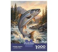 Jigsaw Puzzle 1000 Piece for Adults Salmon Leaping from River Painting Jigsaw Toy Wall Decor Analysis And Logic Deal As Gifts for The Whole Family 38x26cm/1000pcs