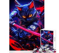 Jigsaw Puzzle 1000 Piece for Adults Samurai Bengal Cat Warrior with Red Katana Animal Practical Game Learning Educational Home Decoration Toys Artists' Collection, Fine Arts (50X75cm)