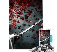 Jigsaw Puzzle 1000 Piece for Adults Samurai Sword ﹨u Falling Leaves Relaxing Games Learning Educational Toys Great Gifts for Games Presents for Women (Size 38x26cm)