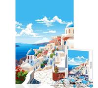 Jigsaw Puzzle 1000 Piece for Adults Santorini Greece Spring Adult Jigsaw Puzzles Birthday Present Every Piece Is Unique - Challenging Family Fun Game (38x52cm)