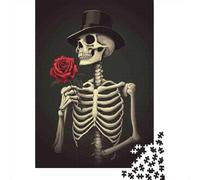 Jigsaw Puzzle 1000 Piece for Adults Skeleton Holding Rose Art Print Adult Jigsaw Puzzle Brain Teaser Game Hand Speed Race Stress Reduction Gifts 38x26cm/1000pcs