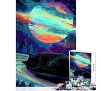 Jigsaw Puzzle 1000 Piece for Adults Sleeping Cat Beneath Cosmic Sky Educational Game Wall Art Toy Wall Decor Artists' Collection, Fine Arts (38x26cm)