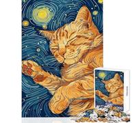 Jigsaw Puzzle 1000 Piece for Adults Sleeping Cat Starry Night Art Educational Game Wall Art Toy Wall Decor Artists' Collection, Fine Arts (50x75cm)