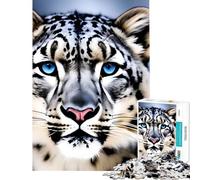 Jigsaw Puzzle 1000 Piece for Adults Snow Leopard with Piercing Blue Eyes Portrait Relax Games Toys Educational Games Birthday Gifts Presents for Women (Size 50x75cm)