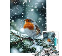 Jigsaw Puzzle 1000 Piece for Adults Snowy Robin Perch- Puzzle for Adults Fun Games Difficult Hard Unique Birthday And Gifts (Size 50x75cm)