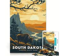 Jigsaw Puzzle 1000 Piece for Adults South Dakota Bison Sunset Sharp Cut Craft Focus Game Gift Idle Time Game Xmas Scene Art (50x75cm)