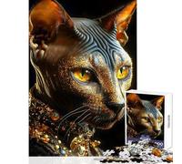 Jigsaw Puzzle 1000 Piece for Adults Sphynx Cat with Gold Glitter Educational Game Difficult Hard Anti-Stress Toys Birthday And Unique Gifts (38X52cm)
