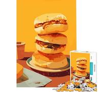 Jigsaw Puzzle 1000 Piece for Adults Stacked Sandwiches Illustration Educational Game Learning Educational Toys Great Gifts And Toys Suitable for Couples (Size 38x52cm)