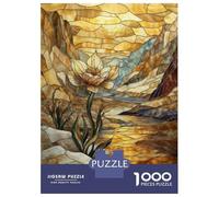 Jigsaw Puzzle 1000 Piece for Adults Stained Glass Flower Landscape Jigsaw Puzzle Fun Games A Work of Art Deal As Gifts for The Whole Family 70x50cm/1000pcs