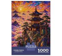 Jigsaw Puzzle 1000 Piece for Adults Stained Glass Pagoda Above Clouds Jigsaw Toy Wall Decor Analysis And Logic Deal As Gifts for The Whole Family 52x38cm/1000pcs