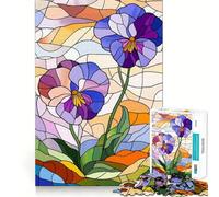 Jigsaw Puzzle 1000 Piece for Adults Stained Glass Pansies Sharp Cut Craft Focus Game Gift Idle Time Game Xmas Scene Art (38x52cm)
