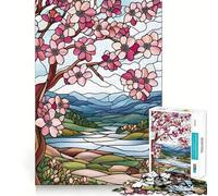 Jigsaw Puzzle 1000 Piece for Adults Stained Glass Spring Landscape Sharp Cut Craft Focus Game Gift Idle Time Game Xmas Scene Art (38x52cm)