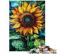 Jigsaw Puzzle 1000 Piece for Adults Stained Glass Sunflower Art Hands-on Game Suitable for Couples Home Decoration Toys Fun at Home Activities, Size 75x50cm