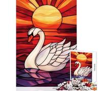Jigsaw Puzzle 1000 Piece for Adults Stained Glass Swan Sunset Impossible Game Learning Educational DIY Toys Artists' Collection, Fine Arts (50X75cm)