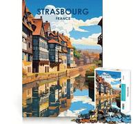 Jigsaw Puzzle 1000 Piece for Adults Strasbourg Canal View Sharp Cut Craft Focus Game Gift Idle Time Game Xmas Scene Art(38x26cm)