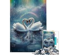 Jigsaw Puzzle 1000 Piece for Adults Swans in Love Under Rainbow Rain Educational Game Learning Educational Toys Great Gifts And Toys Suitable for Couples (Size 38x26cm)