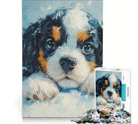 Jigsaw Puzzle 1000 Piece for Adults Sweet Cavalier King Charles Spaniel in Snow无 Impossible Game Home Decoration Deal As Gifts for The Whole Family 38x52cm