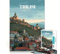 Jigsaw Puzzle 1000 Piece for Adults Tbilisi, Georgia Cityscape Illustration Sharp Cut Craft Focus Game Gift Idle Time Game Xmas Scene Art(38x26cm)