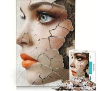 Jigsaw Puzzle 1000 Piece for Adults The Cracked Face with Red Lipstick Practical Game Difficult And Challenge Suitable for Desktop Decoration 50x75cm