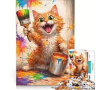 Jigsaw Puzzle 1000 Piece for Adults The Painter Kitten Practical Game Difficult And Challenge Suitable for Desktop Decoration 38x26cm