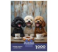 Jigsaw Puzzle 1000 Piece for Adults Three Poodles & Coffee Puzzle for Adults Hands-on Game Improve Memory Stress Reduction Gifts 38x26cm/1000pcs