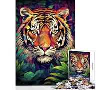 Jigsaw Puzzle 1000 Piece for Adults Tiger Stained Glass Educational Game Wall Art Toy Wall Decor Artists' Collection, Fine Arts (38x26cm)