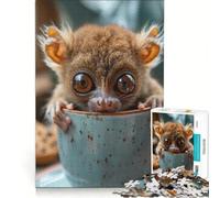 Jigsaw Puzzle 1000 Piece for Adults Tiny Tarsier in A Cup Practical Game Difficult And Challenge Suitable for Desktop Decoration 38x52cm