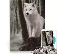 Jigsaw Puzzle 1000 Piece for Adults Tiny White Wolf On A Tree Practical Game Difficult And Challenge Suitable for Desktop Decoration 38x26cm