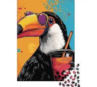 Jigsaw Puzzle 1000 Piece for Adults Toucan with Sunglasses Holding Bubble Tea Jigsaws for Adults Family Game Wall Decoration Deal As Gifts for The Whole Family 70x50cm/1000pcs