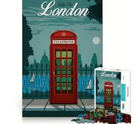 Jigsaw Puzzle 1000 Piece for Adults Travel to London Telephone Booth Sharp Cut Craft Focus Game Gift Idle Time Game Xmas Scene Art (50x75cm)