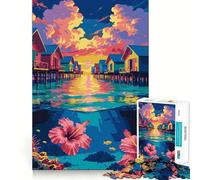 Jigsaw Puzzle 1000 Piece for Adults Tropical Overwater Bungalows with Underwater Scene Sharp Cut Craft Focus Game Gift Idle Time Game Xmas Scene Art(38x26cm)