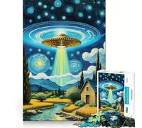 Jigsaw Puzzle 1000 Piece for Adults UFO Over Rural Landscape Sharp Cut Craft Focus Game Gift Idle Time Game Xmas Scene Art (50x75cm)