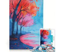 Jigsaw Puzzle 1000 Piece for Adults Watercolor Autumn Landscape with Red Trees Impossible Game Home Decoration Deal As Gifts for The Whole Family 38x52cm