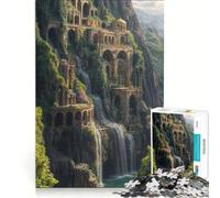 Jigsaw Puzzle 1000 Piece for Adults Waterfall Cityscape with Arches And Architecture Impossible Game Home Decoration Deal As Gifts for The Whole Family 38x52cm