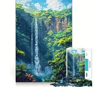 Jigsaw Puzzle 1000 Piece for Adults Waterfall in Lush Jungle Pixel Art Sharp Cut Craft Focus Game Gift Idle Time Game Xmas Scene Art (38x52cm)