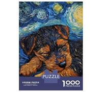 Jigsaw Puzzle 1000 Piece for Adults Welsh Terrier Puppy Starry Night Puzzle for Adults Hands-on Game Improve Memory Stress Reduction Gifts 52x38cm/1000pcs