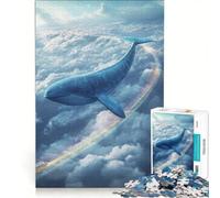 Jigsaw Puzzle 1000 Piece for Adults Whale Flying through Clouds with Rainbow Impossible Game Home Decoration Deal As Gifts for The Whole Family 50x75cm