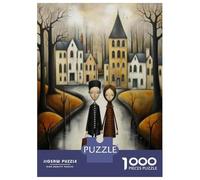 Jigsaw Puzzle 1000 Piece for Adults Whimsical Village Scene with Two Figures Adult Jigsaw Puzzle Brain Teaser Game Hand Speed Race Stress Reduction Gifts 38x26cm/1000pcs