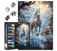 Jigsaw Puzzle 1000 Piece for Adults, White Horse in Enchanted Forest, Majestic Nature Scene with Vibrant Art, Premium Adult Puzzles 1000 Pieces - 27.5x19.7 In