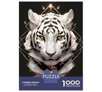 Jigsaw Puzzle 1000 Piece for Adults White Tiger with Geometric Gold Accents Adult Jigsaw Hands-on Game Staycation Kill Time Stress Reduction Gifts 38x26cm/1000pcs