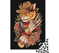 Jigsaw Puzzle 1000 Piece for Adults Wild Cat with Claws Tattoo Design Jigsaws for Adults Family Game Wall Decoration Deal As Gifts for The Whole Family 38x26cm/1000pcs