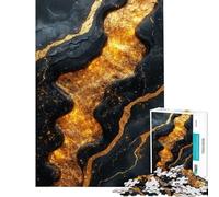 Jigsaw Puzzle 1000 Piece for Teenagers Abstract Gold River on Black Texture Adult Jigsaw Puzzle Toy Wall Decor Wall Art Stress Reduction Gifts (Size 50x75cm)