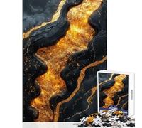 Jigsaw Puzzle 1000 Piece for Teenagers Abstract Gold River on Black Texture Family Game Suitable for Couples Educational Toy Suitable for Desktop Decoration (38X52CM)