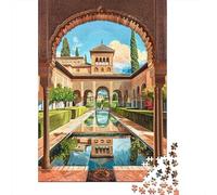 Jigsaw Puzzle 1000 Piece for Teenagers Alhambra Palace Courtyard Adult Puzzles Fun Games Difficult Challenge Stress Reduction Gifts 52x38cm/1000pcs